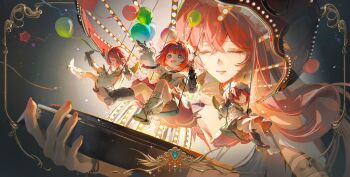 4girls absurdres ancient_greek_clothes angel_wings asymmetrical_legwear black_background black_boots black_gloves blue_eyes boots chinese_commentary closed_eyes commentary_request cross-shaped_pupils crying dress elf gloves greco-roman_clothes head_wreath highres honkai:_star_rail honkai_(series) long_hair mismatched_legwear multiple_girls open_mouth pointy_ears red_hair short_hair smile swing_set symbol-shaped_pupils trianne_(honkai:_star_rail) tribbie_(honkai:_star_rail) tribios_(honkai:_star_rail) trinnon_(honkai:_star_rail) white_boots white_dress wings yunmaojan