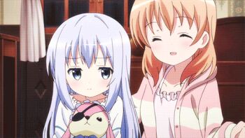 2girls :d :o animated animated_gif blue_eyes blue_hair blush brown_hair closed_eyes curtains eyepatch from_behind frown gochuumon_wa_usagi_desu_ka? hairband heart hood hoodie hoto_cocoa hug hug_from_behind in_the_face kafuu_chino lolita_hairband long_hair long_sleeves lowres multiple_girls open_mouth pajamas ribbon short_hair smile striped_clothes striped_hoodie stuffed_animal stuffed_rabbit stuffed_toy surprised upper_body window yuri