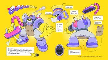 1boy 2025 apron blue_eyes broom character_name cleaning cleaning_brush colored_sclera commentary english_commentary english_text engrish_text highres mega_man:_dual_override mega_man_(classic) mega_man_(series) mega_man_robot_master_design_contest multiple_views original pointing_out_the_details ranguage reference_sheet simple_background tasphong turnaround vacuum_cleaner yellow_sclera
