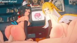 2boys 2girls 3d animal_ear_fluff animal_ears animated artist_name ass black_hair blonde_hair blush bouncing_ass breasts cat_ears cat_girl cat_tail colored_inner_hair detached_sleeves ffmm_foursome geministarsign girl_on_top group_sex hetero indoors ju_fufu koikatsu_(medium) kyojiri_loli large_breasts loli looking_at_viewer looping_animation medium_breasts moaning multicolored_hair multiple_boys multiple_girls multiple_tails nekomiya_mana nipples nude open_mouth opennsfwsp panzerkatzel penis reverse_cowgirl_position sex sound straddling tagme tail television tiger_ears tiger_girl tiger_tail two_tails uncensored vaginal video white_hair zenless_zone_zero