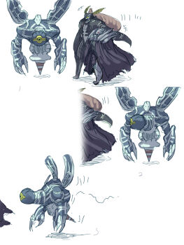 caius_the_shadow_monarch cape character_request claws duel_monster glowing glowing_eyes hey_taisyou highres looking_at_another multiple_boys no_humans red_eyes relinquished sequential standing walking yu-gi-oh!