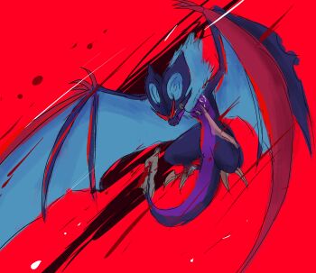 Rule 34 | absurdres, bat wings, bones dio, claws, gen 6 pokemon, highres, nintendo, no humans, noivern, pokemon, pokemon (creature), red background, solo, tail, wings