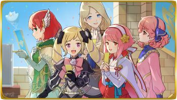 5girls ballot ballot_box black_ribbon blonde_hair blue_eyes blue_ribbon brooch brown_hair brown_robe drill_hair elise_(fire_emblem) fire_emblem fire_emblem:_the_blazing_blade fire_emblem:_three_houses fire_emblem_echoes:_shadows_of_valentia fire_emblem_fates fire_emblem_heroes flower_brooch fluffy_hair genny_(fire_emblem) gloves hair_ornament hair_ribbon hairband healer japanese_clothes jewelry kitano_ririo light_brown_hair long_hair mercedes_von_martritz multiple_girls nintendo official_art open_mouth pendant pink_hair priscilla_(fire_emblem) purple_eyes red_eyes ribbon robe sakura_(fire_emblem) short_hair smile tall_female trait_connection twin_drills twintails white_gloves white_hairband wing_hair_ornament