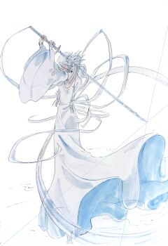 Rule 34 | 1girl, 31ulkubo, bankai, bleach, bleach: sennen kessen-hen, colored eyelashes, cryokinesis, crystal sword, hakka no togame (bankai), haori, hashtag-only commentary, highres, holding, holding sword, holding weapon, ice, ice crystal, ice flower, japanese clothes, kuchiki rukia, long ribbon, official alternate hair color, sash, sword, taichou haori, transparent sword, transparent weapon, weapon, white sash, zanpakutou