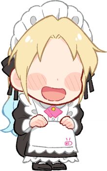 Rule 34 | 1girl, :d, apron, black dress, black shoes, blonde hair, blue hair, blush, braid, bun with braided base, chibi, chibi only, cho toutoi love, dress, frilled apron, frills, full body, game cg, gradient hair, hair bun, juliet sleeves, link! like! love live!, long dress, long sleeves, love live!, maid, maid apron, maid headdress, mary janes, multicolored hair, no eyes, non-web source, official art, open mouth, osawa rurino, pantyhose, puffy sleeves, sakuma yoru, self-datamine, shoes, simple background, single hair bun, smile, solo, squatting, tachi-e, transparent background, virtual youtuber, white apron, white pantyhose