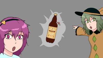 Rule 34 | absurdres, chugun, doremy sweet, green eyes, green hair, grey background, highres, komeiji koishi, komeiji satori, kvass, meme, non-web source, pink eyes, pink hair, pogchamp (meme), touhou, two soyjaks pointing (meme)