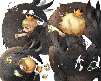 1boy 1girl bestiality blind_prince blonde_hair blush breath cape crown cum heavy_breathing hissoriing interspecies liar_princess liar_princess_(wolf_form) mini_crown monster_girl musical_note pussy saliva sequential shota sweat usotsuki_hime_to_moumoku_ouji wolf