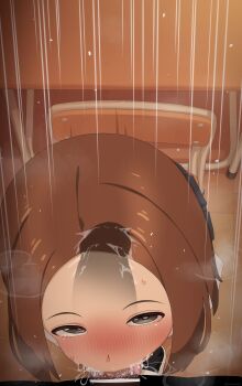 1boy 1girl absurdres bar_censor black_socks blush brown_hair censored chair deepthroat fellatio forehead from_above grey_eyes hetero highres irrumatio karakai_jouzu_no_takagi-san large_variant_set loli mizumizuni on_chair oral parted_bangs penis pov pov_crotch school_uniform serafuku shirt sitting snot socks sweat takagi-san tears variant_set white_shirt x-ray