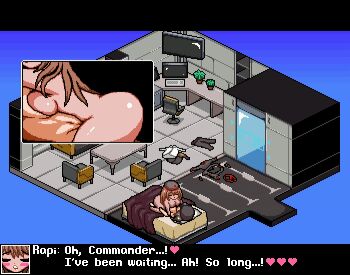 1boy 1girl android animated animated_gif ass bed bouncing_ass breast_press breasts chair chibi commander_(nikke) computer curvy dangerfield english_text from_side girl_on_top goddess_of_victory:_nikke hat hug huge_ass looping_animation multiple_views nude pixel_art rapi_(nikke) sex standing straddling