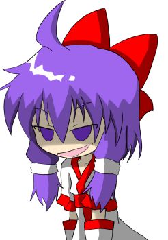 1girl ainu_clothes artist_request breasts cosplay highres low_twintails nakoruru oekaki open_mouth purple_eyes purple_hair samurai_spirits shaded_face small_breasts snk solo source_request the_king_of_fighters tongue twintails yuzuki_yukari