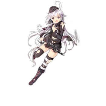 1girl ahoge armband asymmetrical_legwear belt black_belt black_boots black_hat black_jacket black_necktie black_skirt black_thighhighs boots breasts c96_(girls&#039;_frontline) cross-shaped_pupils full_body garrison_cap girls&#039;_frontline gun handgun hat headphones holding holding_necktie holstered huge_ahoge icywood jacket knee_boots knife knife_sheath long_hair long_sleeves looking_at_viewer mauser_c96 mismatched_legwear necktie official_art open_clothes open_mouth sheath shirt simple_background skindentation skirt small_breasts smoke smoking_barrel solo striped_clothes striped_thighhighs symbol-shaped_pupils thighhighs torn_armband torn_clothes torn_jacket torn_shirt torn_thighhighs very_long_hair weapon white_background white_hair