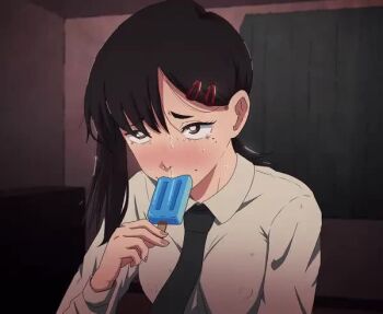 1girl animated black_hair black_necktie chainsaw_man collared_shirt eating fellatio food food_in_mouth hair_ornament hairclip higashiyama_kobeni holding holding_food ice_cream jellymation looping_animation meme mole mole_on_cheek mole_under_eye multiple_moles necktie oral phallic_symbol ponytail popsicle runny_nose sexually_suggestive shirt short_ponytail simulated_fellatio single_sidelock sloppy_blowjob_devil_(meme) snot solo tagme tears upper_body video white_shirt