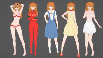 1girl 3d absurdres alternate_costume artist_request bare_legs bare_shoulders bikini blue_eyes bodysuit breasts brown_hair cleavage dress full_body hand_on_own_hip highres long_hair looking_at_viewer mecha_pilot_suit medium_breasts multiple_views neon_genesis_evangelion plugsuit_(evangelion) red_bodysuit reference_sheet school_uniform shiny_clothes simple_background skin_tight skirt smile souryuu_asuka_langley standing string_bikini striped_bikini striped_clothes sundress swimsuit toes tokyo-3_middle_school_uniform two_side_up yellow_dress