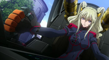 1girl blonde_hair blue_eyes bodysuit code_geass code_geass:_boukoku_no_akito leila_malcal solo tight_clothes