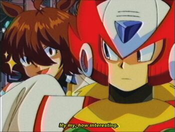 Rule 34 | 1990s (style), 1boy, 1girl, agnes tachyon (tach-nology) (umamusume), agnes tachyon (umamusume), ahoge, android, animal ears, armor, black necktie, blonde hair, blue eyes, brown hair, chest jewel, coat, earrings, faux retro artstyle, forehead jewel, hair between eyes, helmet, highres, horse ears, horse girl, jewelry, lab coat, long sleeves, looking at another, looking back, looking to the side, lueduar, mega man (series), mega man x (series), necktie, outdoors, ponytail, red armor, red eyes, red helmet, retro artstyle, robot, robot ears, shirt, shoulder armor, single earring, sleeves past fingers, sleeves past wrists, smile, sparkle, sweater, sweater vest, twitter username, umamusume, upper body, vhs artifacts, white coat, yellow sweater, yellow sweater vest, zero (mega man)