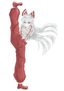 1girl artist_request expressionless flexible fujiwara_no_mokou highres split standing standing_on_one_leg standing_split tagme touhou