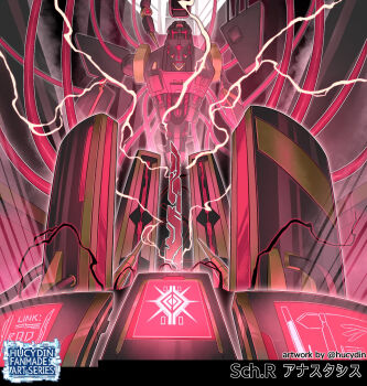 assembling duel_monster electricity highres hucydin no_humans official_style robot sky_striker_ace_-_zeke sword tagme twitter_username weapon wire yu-gi-oh!