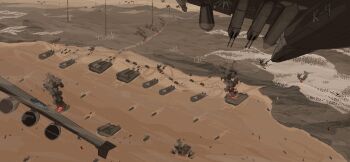 Rule 34 | absurdres, aircraft, airplane, battle, beach, black smoke, burning, driver (project wingman), embers, fire, gunpod, highres, hovercraft, landing craft, mikecraftz, military, military vehicle, missile, motor vehicle, ocean, pacific federation flag, pixel art, project wingman, sinking, su-25, tank, transmission tower, truck, war, watercraft, weapon