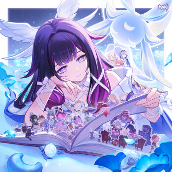 Rule 34 | 6+boys, 6+girls, absurdres, aino (genshin impact), albedo (genshin impact), alice (genshin impact), aria (genshin impact), arlecchino (genshin impact), ashru (genshin impact), barbeloth (genshin impact), bare shoulders, black hair, canon (genshin impact), capitano (genshin impact), chinese commentary, columbina (genshin impact), commentary request, dodoco (genshin impact), durin (genshin impact), genshin impact, hair ornament, head wings, highres, ineffa (genshin impact), jahoda (genshin impact), lauma (genshin impact), long hair, luonnotar (genshin impact), lynette (genshin impact), lyney (genshin impact), multicolored hair, multiple boys, multiple girls, nefer (genshin impact), nicole reeyn, official art, paimon (genshin impact), pers (genshin impact), pulonia (genshin impact), purple eyes, purple hair, sandrone (genshin impact), scaramouche (genshin impact), signora (genshin impact), sonnet (genshin impact), streaked hair, tartaglia (genshin impact), two-tone hair, unusually open eyes, varka (genshin impact), very long hair, wanderer (genshin impact), white wings, wings