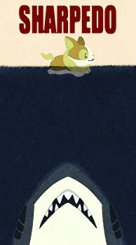 Rule 34 | closed mouth, gen 3 pokemon, gen 8 pokemon, green eyes, jaws (movie), nintendo, no humans, open mouth, parody, pokemon, pokemon (creature), satsumapotato, sharpedo, simple background, swimming, teeth, water, yamper