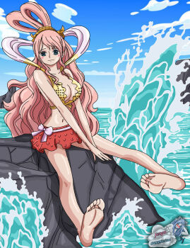 1girl blush breasts feet jetga large_breasts long_hair one_piece pink_hair shirahoshi
