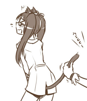 Rule 34 | 1girl, akemi homura, akemi homura (magical girl), animal ears, blush, cat ears, cat tail, cosplay, francesca lucchini, francesca lucchini (cosplay), glasses, gloves, kaname madoka, kaname madoka (magical girl), kemonomimi mode, mahou shoujo madoka magica, mahou shoujo madoka magica (anime), monochrome, mukiki, open mouth, saitou chiwa, simple background, solo focus, strike witches, tail, voice actor connection, white background, world witches series
