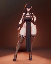 1girl 3d animated ass back black_hair breasts butt_crack cleavage curvy hair_bun hairband hand_on_own_hip high_heels huge_ass large_breasts long_hair lowres mature_female narrow_waist red_eyes rushzilla sidelocks single_hair_bun solo spy_x_family thick_thighs thighhighs thighs video wide_hips yor_briar