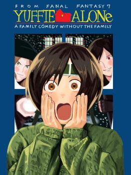 3girls aerith_gainsborough alternate_costume beanie black_gloves black_hat blue_background blush_stickers bob_cut brown_eyes brown_hair character_name christmas commentary copyright_name derivative_work english_commentary evil_smile final_fantasy final_fantasy_vii final_fantasy_vii_remake fingerless_gloves gloves green_eyes green_headband green_sweater hands_on_own_face hat headband highres home_alone looking_at_viewer multiple_girls night open_mouth outdoors parody poster_parody serious smile snowing sweater tifa_lockhart upper_body window yomyompi yuffie_kisaragi