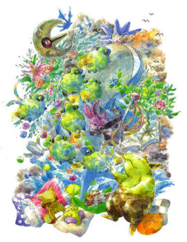 Rule 34 | abra, book, conductor baton, drowzee, gen 1 pokemon, gen 2 pokemon, gen 3 pokemon, lunatone, lying, mareep, nidoran, nintendo, no. 017, on stomach, open book, painting (medium), pillow, pokemon, pokemon (creature), red eyes, smoochum, traditional media, wailord, watercolor (medium), zigzagoon