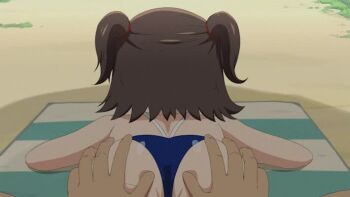 1boy 1girl akagi_miria animated ass ass_focus beach brown_hair from_behind grabbing_another's_ass groping idolmaster idolmaster_cinderella_girls kyojiri_loli lli_tt loli lying on_stomach sand swimsuit tagme top-down_bottom-up twintails two_side_up ugoira video