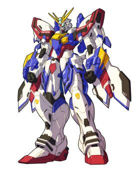 clenched_hands g_gundam glowing god_gundam green_eyes gundam haganef mecha no_humans robot science_fiction solo super_robot v-fin