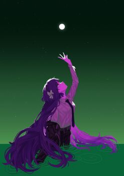 Rule 34 | absurdres, black necktie, bow, business suit, feng ban, formal clothes, gamergate, hair bow, highres, jacket, moon, necktie, night, ocean, orange eyes, red hair, suit, third-party edit, vivian james