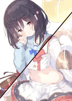 Rule 34 | 1girl, black hair, blush, breasts, granblue fantasy, highres, open mouth, red eyes, simple background, skirt, small breasts, ukiwakisen, vikala (granblue fantasy), white background, white skirt