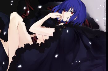 Rule 34 | 1girl, black nails, breasts, cape, ciel (tsukihime), cloak, commentary request, convenient censoring, evil smile, falling petals, fur-trimmed cape, fur-trimmed cloak, fur trim, hair between eyes, hand on own cheek, hand on own face, highres, kaisaki, looking at viewer, michael roa valdamjong, naked cape, naked cloak, petals, possessed, red eyes, roa-ciel, short hair, smile, sukiniyaru, thighs, tsukihime, tsukihime (remake), vampire, wavy hair, white petals