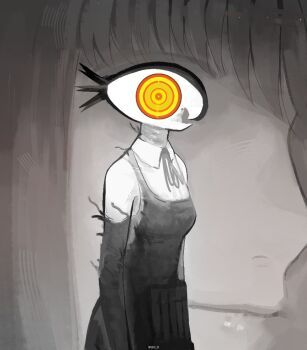 2girls apron chainsaw_man closed_mouth collared_shirt dynamite elbow_gloves explosive gloves makima_(chainsaw_man) multiple_girls neck_ribbon reze_(chainsaw_man) ribbon ringed_eyes seki_31_(artist) shirt sleeveless sleeveless_shirt surreal yellow_eyes