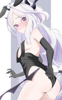 1girl absurdres ahoge animal_ears ass blue_archive breasts demon_girl demon_horns demon_wings highres hina_(blue_archive) horns kanimiso30601 long_hair looking_at_viewer low_wings purple_eyes rabbit_ears small_breasts solo very_long_hair white_hair wings