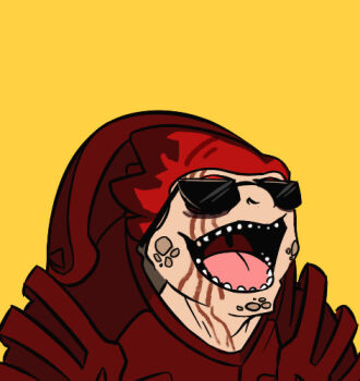 1boy alien biowarefangirlism krogan laughing mass_effect_(series) scar scar_on_face solo solo_focus sunglasses tumblr urdnot_wrex yellow_background