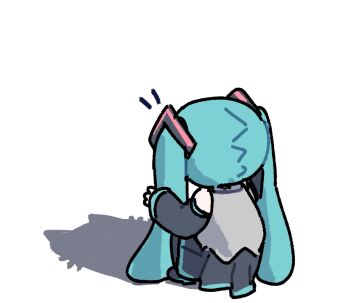 Rule 34 | 1girl, bare shoulders, black boots, black skirt, black sleeves, blue hair, boots, cat shadow puppet (meme), chibi, chibi only, collared shirt, detached sleeves, facing away, grey shirt, hair ornament, hairclip, hatsune miku, highres, long hair, looking down, meme, miniskirt, miratsu (miratsu169), pleated skirt, shadow, shadow puppet, shirt, simple background, single bare shoulder, skirt, sleeveless, sleeveless shirt, solo, squatting, striped clothes, striped skirt, striped sleeves, twintails, very long hair, vocaloid, white background