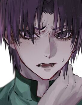 1boy commentary_request fang highres kuboyasu_aren looking_at_viewer male_focus no_eyewear open_mouth pk_academy_school_uniform portrait purple_hair saiki_kusuo_no_psi_nan school_uniform short_hair simple_background solo teeth white_background yosei_bin