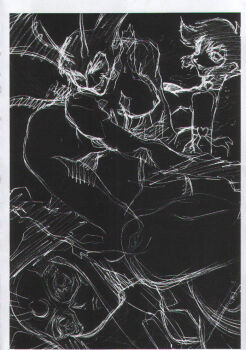 Rule 34 | 1990s (style), 3girls, character request, choker, cutie honey, demon girl, devilman, devilman lady, fang, grin, head wings, kekko kamen, kekko kamen (character), monochrome, multiple girls, nagai gou, nipples, nude, oobari masami, retro artstyle, short hair, sirene (devilman), sketch, smile, studio g1, toei company, wings