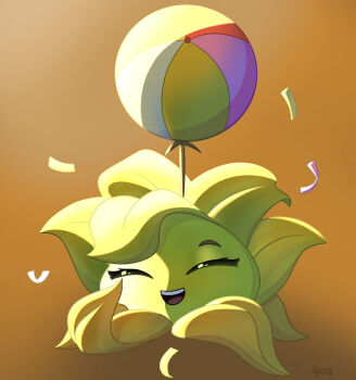 balloon boom_balloon_flower_(plants_vs._zombies) closed_eyes commentary_request confetti eyelashes full_body highres liangya19 no_humans open_mouth plants_vs._zombies plants_vs._zombies_2 smile solo teeth upper_teeth_only