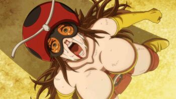 animated animated_gif big_thighs, blood blood_on_face breasts brown_hair electro_wave_human_tackle kamen_rider long_hair okada_yuriko skirt tears toujima_tanzaburou_wa_kamen_rider_ni_naritai wide_hips