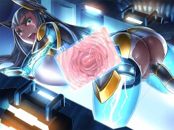 00s 1girl all_fours amputee ass black_skin blue_electricity bodysuit breasts censored cervix colored_skin cyborg dark-skinned_female dark_skin electricity energy energy_arm energy_leg facial_scar female_focus forced glowing green_eyes huge_ass kings-3_tesla_(taimanin_asagi_battle_arena) large_breasts long_hair looking_at_viewer machine mikoyan object_insertion prosthesis prosthetic_arm prosthetic_leg pussy pussy_juice scar scar_across_eye scar_on_cheek scar_on_face skin_tight sweat tagme taimanin_(series) taimanin_asagi taimanin_asagi_kessen_arena tears torn_bodysuit torn_clothes very_dark_skin white_electricity