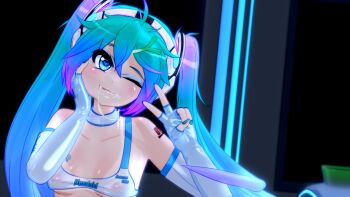 1girl 3d after_fellatio aftersex blue_eyes blue_hair cum cum_in_mouth cum_string female_focus gs-mantis hatsune_miku heart heart-shaped_pupils highres lips nipples see-through_clothes see-through_shirt solo symbol-shaped_pupils upper_body v vocaloid