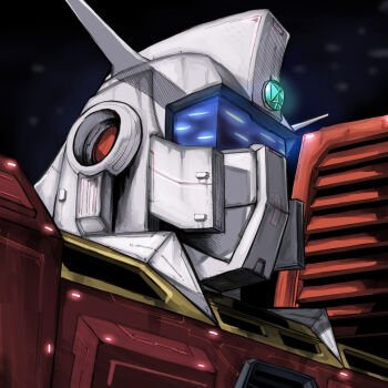 close-up densetsu_kyojin_ideon glowing ideon looking_up mecha mecha_focus no_humans robot science_fiction solo space super_robot visor wolffeld_price