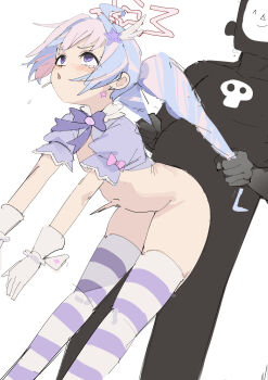 1boy 1girl absurdres blue_archive bow clothed_female_nude_male crying crying_with_eyes_open dangling_arms defeat doodle_sensei_(blue_archive) drill_hair fucked_silly functionally_nude gloves grabbing_another&#039;s_hair halo hanging_legs hetero highres holding_another&#039;s_hair implied_sex loli magical_girl multicolored_hair mutsuru_(omotta_yori) nude open_mouth purple_bow purple_hair reisa_(blue_archive) reisa_(magical)_(blue_archive) rough_sex sensei_(blue_archive) sex sex_from_behind star_halo striped_clothes striped_thighhighs tears thighhighs twin_drills