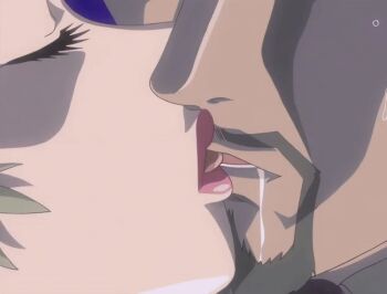 1boy 1girl 2007 american animated animated_gif ass bald bare_back bible_black bible_black_new_testament black_suit blonde_hair breasts breasts_pressed car crowley&#039;s_guards facial_hair formal_clothes french_kiss goatee jody&#039;s_guards kiss large_breasts lipstick makeup midriff motor_vehicle night no_bra revealing_clothes rubbing_crotch shin_bible_black short_hair spiked_hair suit sunglasses tagme tongue tongue_out yuge_toru