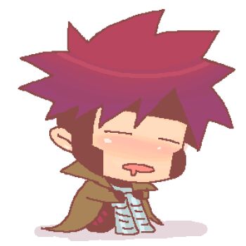 1boy bantrain blush chibi coat full_body gambit lowres male_focus marvel saliva simple_background solo togatsuko trench_coat x-men
