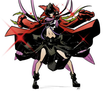 Rule 34 | 1girl, bancholilimon, banchou, bandages, black eyes, coat, coat on shoulders, delinquent, digimon, thorns