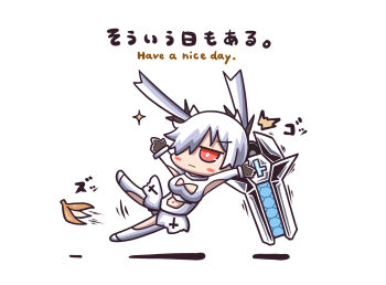 1girl aoblue armpit_cutout banana banana_peel bird bodysuit breasts cinderella_(nikke) cleavage clothing_cutout fallen_down food fruit glass_slipper gloves goddess_of_victory:_nikke hair_over_one_eye highres large_breasts leg_cutout long_hair navel navel_cutout one_eye_covered red_eyes see-through_clothes simple_background slipping slipping_on_banana_peel solo stomach_cutout surprised twintails very_long_hair white_background white_bodysuit white_hair